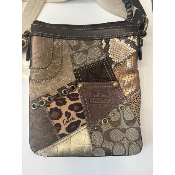 Coach Y2K Crossbody Patchwork Style Metallic Print Purse Swingpack F60849-42070 - Picture 2 of 14